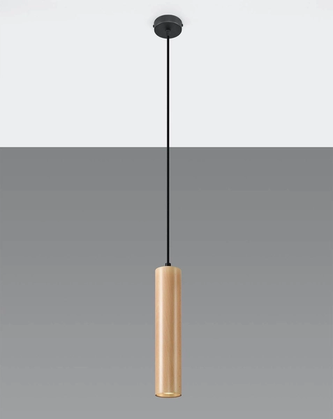 Wisząca LAMPA ekologiczna SL.0636 drewniana OPRAWA tuba ZWIS okrągły czarny