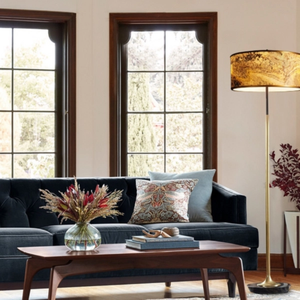 Lampa podłogowa MARBLE STONE MFLR-6629-601B marmurowa stojąca czarna złota