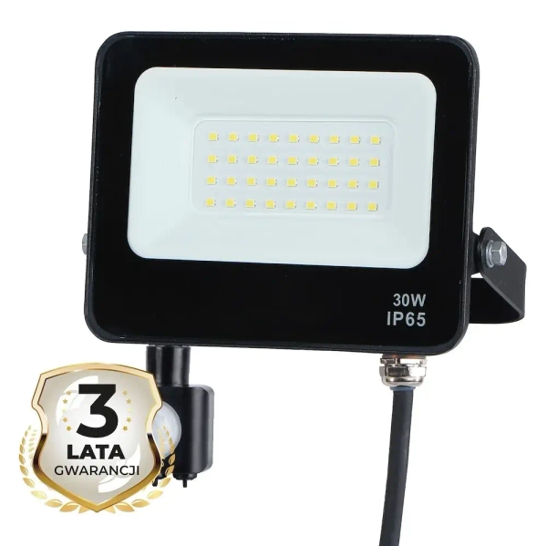 Garażowy halogen EKN1626 LED 30W 4000K PIR prostokątny IP65 czarny