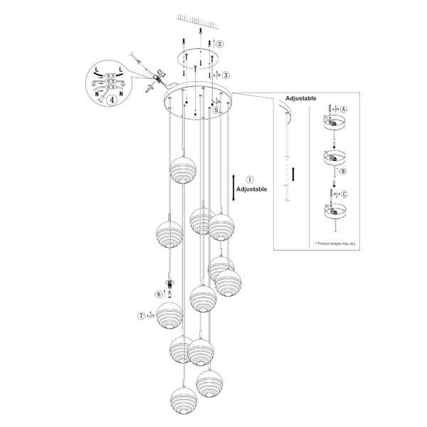 Zwisająca lampa wielopunktowa Paloma 98115 Endon kule chrom złoty przezroczysty