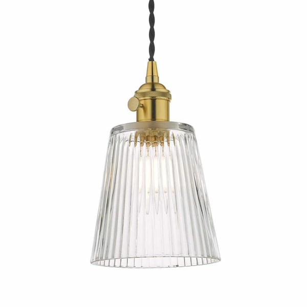 Plisowana lampa wisząca szklana Hadano HAD0140-05 Dar Lighting przezroczysta mosiądz