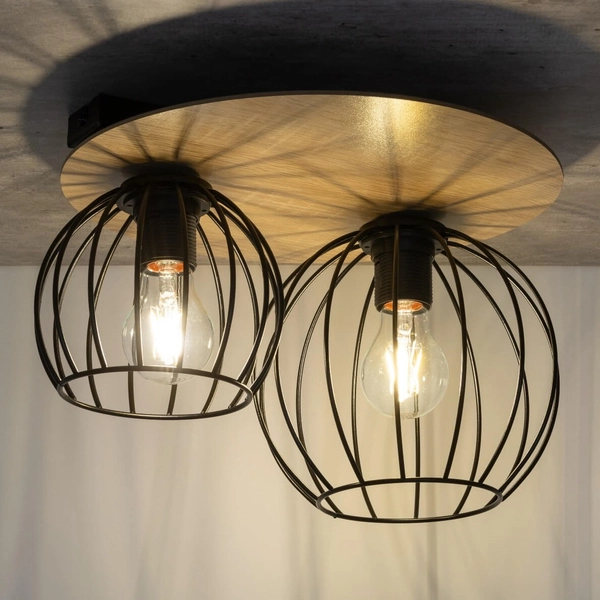 Metalowa lampa sufitowa Cyber 32355 hygge do pokoju czarna drewno