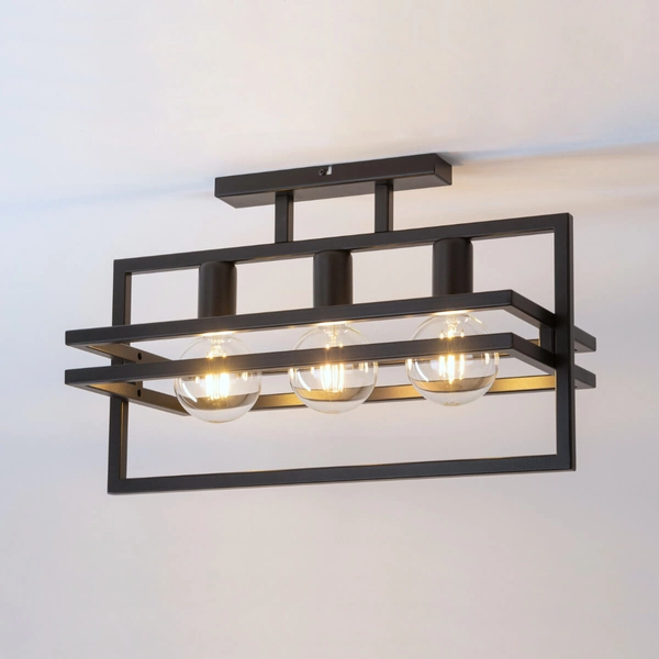 3-punktowy plafon sypialniany Merci prostokątny czarny