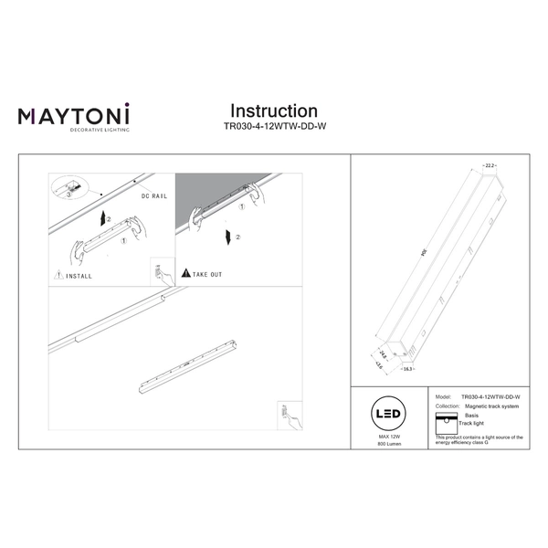 Lampa do szyny magnetycznej Basis TR030-4-12WTW-DD-W LED 12W 2700-6000K do jadalni biała