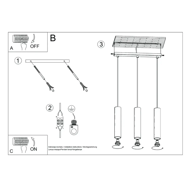 Potrójna lampa wisząca LAGOS SL.1481 tubki metalowe beżowe