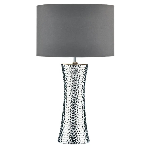 Ceramiczna lampa stołowa Bokara BOK4232-X  jedwabny abażur srebrny