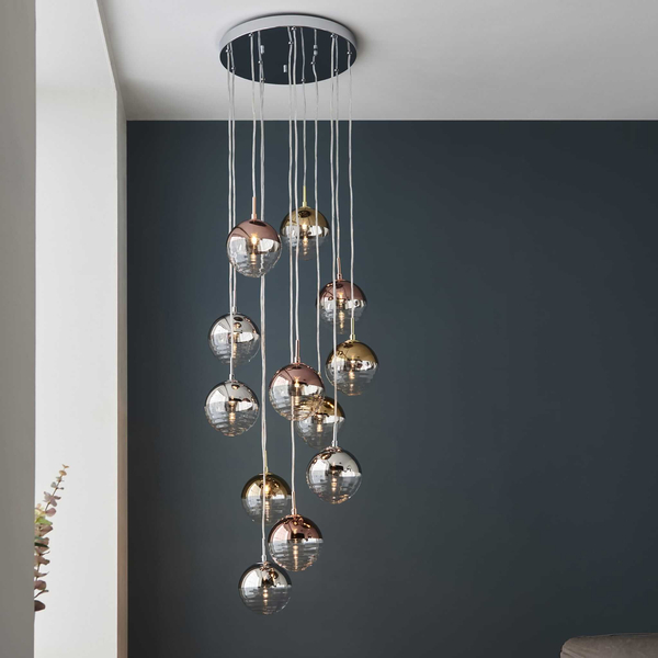 Zwisająca lampa wielopunktowa Paloma 98115 Endon kule chrom złoty przezroczysty