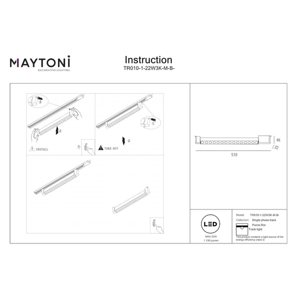 Lampa 1-obwodowa Points TR010-1-22W3K-M-B-DE LED 22W 3000K sufitowa czarny