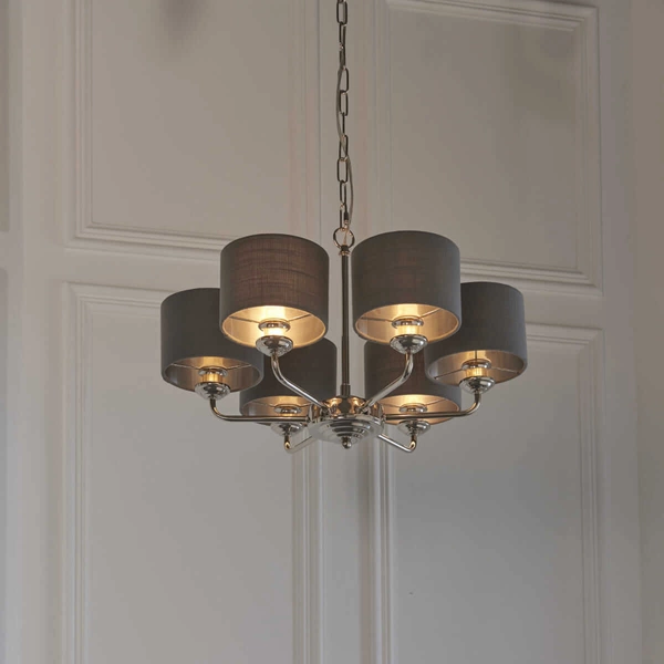 Wisząca lampa do salonu Highclere 94381 Endon z abażurami szara nikiel
