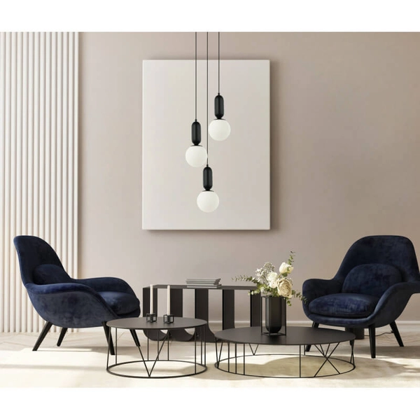 Wisząca lampa jadalniana Aldeva kaskada balls czarna biała