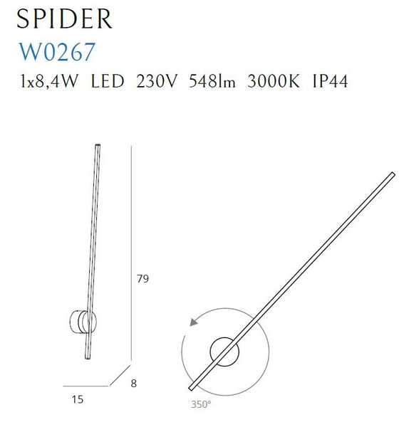 LAMPA ścienna SPIDER W0267 Maxlight metalowa OPRAWA kinkiet LED 8,4W 3000K tuba IP44 czarna