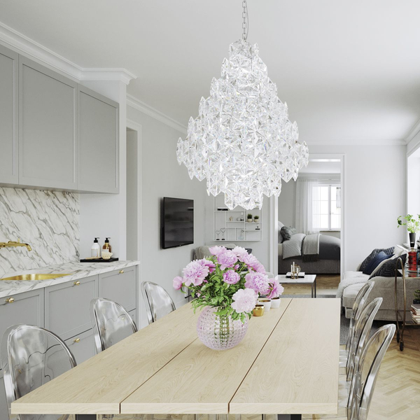 Glamour lampa wisząca Monarque na łańcuchu nad łóżko chrom