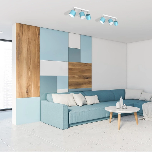 Kierunkowy spot sufitowy Dixie do sypialni biały niebieski