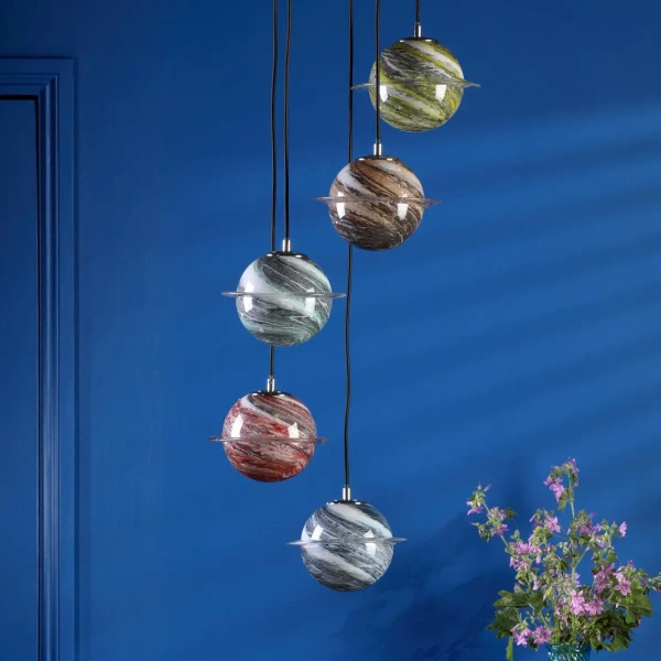 Molekułowa wisząca lampa Cygnus CYG0555 planety szklana beżowa chrom