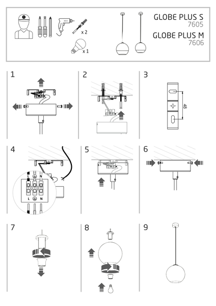 Nowoczesna lampa wisząca Globe Plus 7605 do sypialni ball srebrna