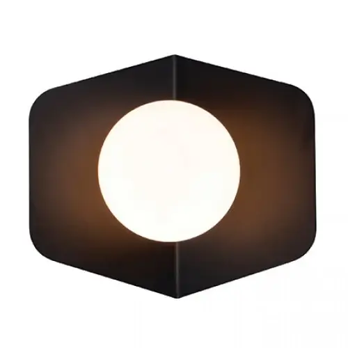 Minimalistyczny ścienny kinkiet 20348-S szklana kula opalowa czarny