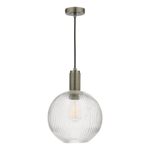 Zwisająca szklana lampa Nikolas NIK0167-E02 żebrowana kula chrom