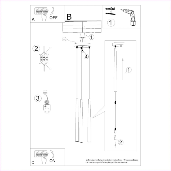 Potrójna lampa wisząca BLISS SL.1463 czarne tubki 3xG9 nad stół