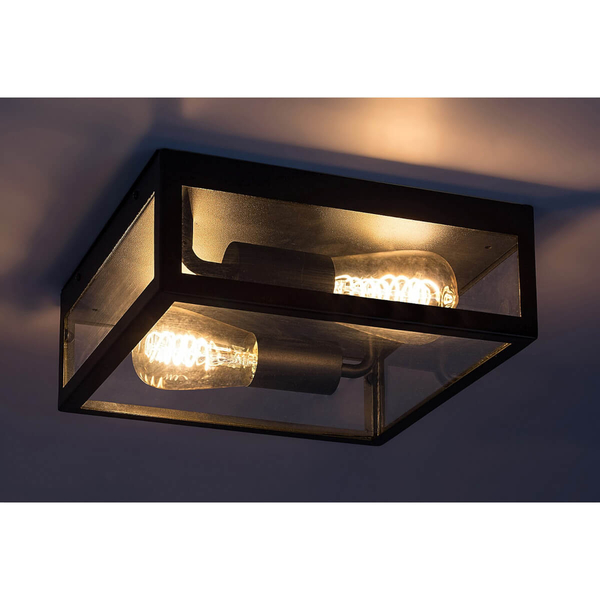 Kwadratowa lampa sufitowa na taras Zaton 7070 szklana IP23 czarna