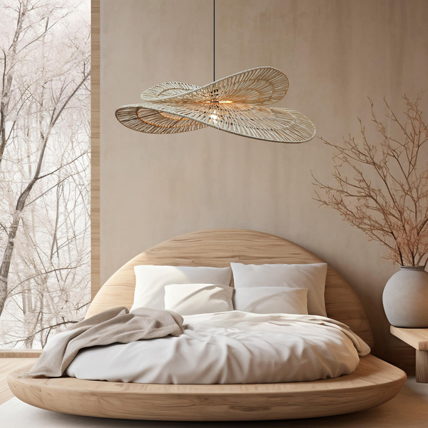 Rattanowa lampa wisząca Raya LP-2704/1P NT boho japandi drewniana