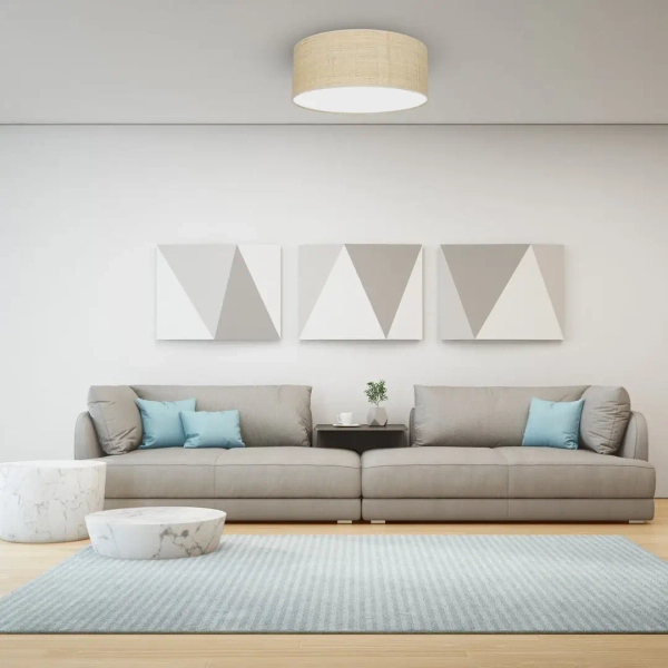 Skandynawski plafon MARSHALL MLP7487 okrągły rattan biały beżowy