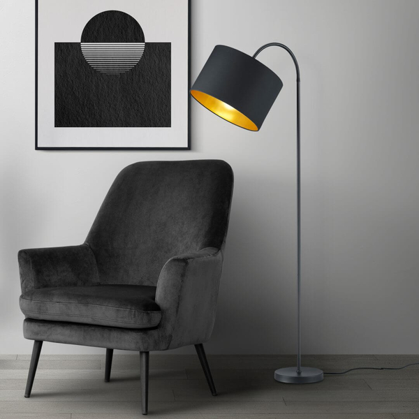 Regulowana lampa podłogowa z abażurem Hostel 408290179 czarny złoty