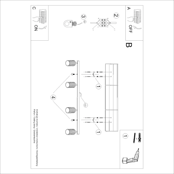 Lampa sufitowa na listwie KARBON SL.1584 tubki regulowane czarne