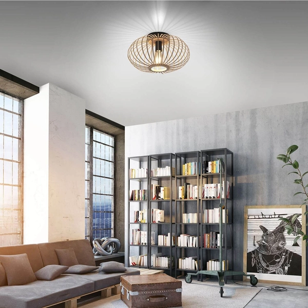 Skandynawska lampa sufitowa Racoon okrągła do salonu drewno