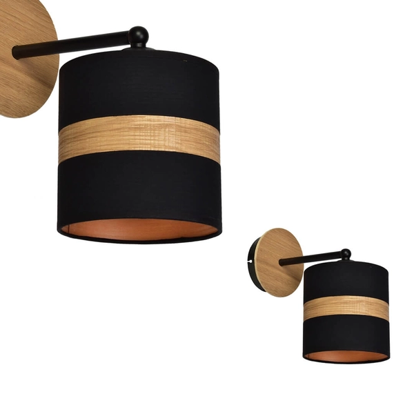 Drewniana lampa ścienna Terra kinkiet z abażurem do sypialni czarny