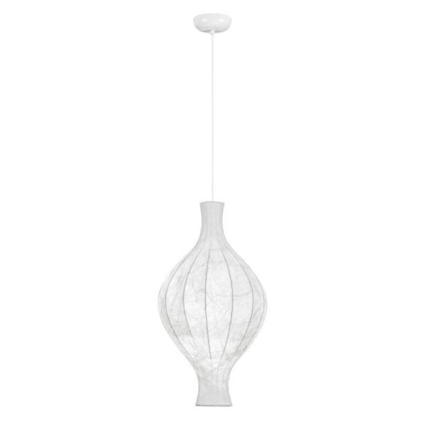 Jedwabna wisząca lampa NERELDO LE45308 japandi do salonu biała