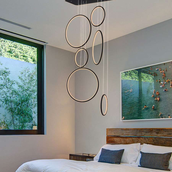 LAMPA wisząca MDECO SLIM/000019/3000/W futurystyczna OPRAWA listwa LED 130W 3000K zwis kaskada pierścienie rings białe
