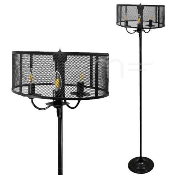Stojąca LAMPA podłogowa SOHO 310880 Polux okrągła OPRAWA salonowa siatka loft czarna