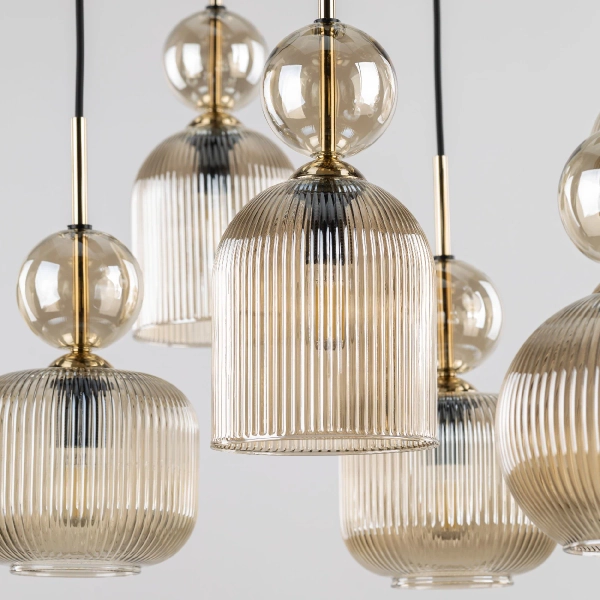 Szklany żyrandol nad stół Sophia Cognac 11043 ryflowany bursztynowy