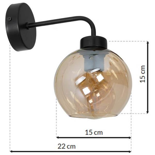 Skandynawska LAMPA ścienna SOFIA MLP6572 Milagro szklana OPRAWA loftowy kinkiet kula czarna bursztynowa