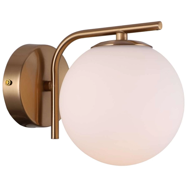 Kinkiet LAMPA ścienna RADDI WL-5510-1-HBR Italux szklana OPRAWA modernistyczna kula ball miodowy mosiądz biała