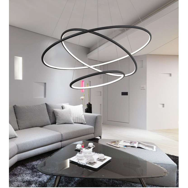 LAMPA wisząca SLIM/000011/3000/B MDECO metalowa OPRAWA biurowy ZWIS LED 99W 3000K pierścienie czarne