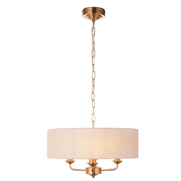 Wisząca lampa na łańcuchu Highclere 110723 z abażurem beżowa mosiądz