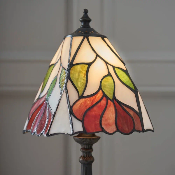 Stołowa lampka tiffany Botanica 63963 z wtyczką szklana brązowa kolorowa