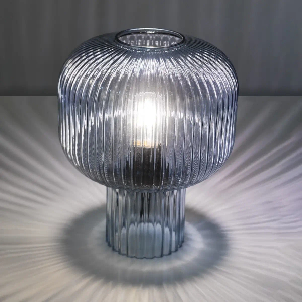 Szklana stołowa lampa Demarius DEM4223 grzybek niebieski
