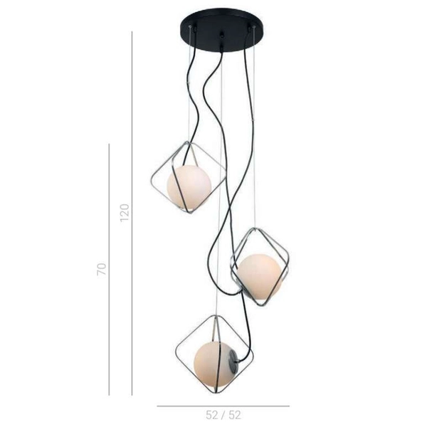 LAMPA wisząca CANTO PEN-5696-3-BKCR Italux szklana OPRAWA kaskada ZWIS kule balls chrom czarne białe