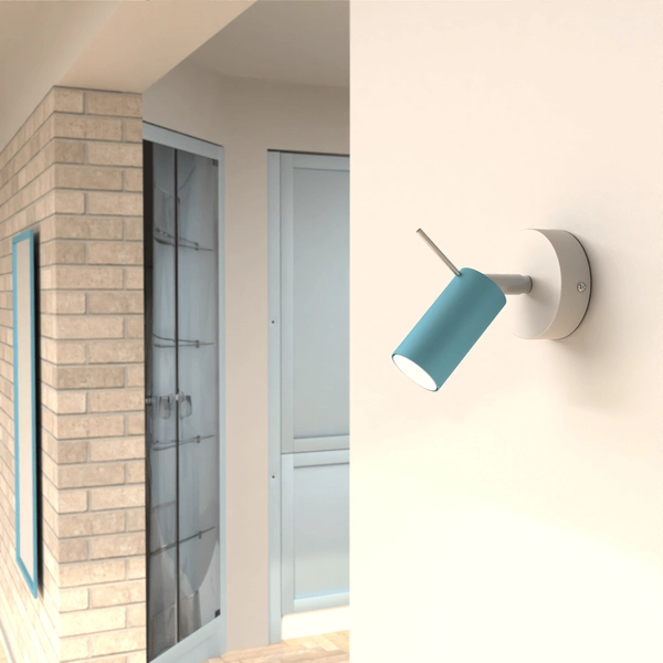 Ścienny spot metalowy Preston tuba do salonu niebieska biała