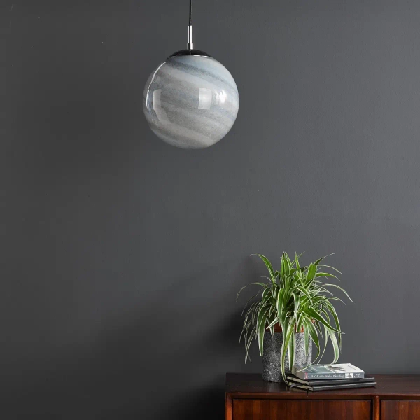 Dziecięca lampa wisząca Saturn SAT0150 planeta okrągła chrom