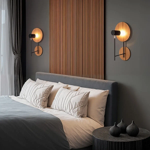 Ścienna lampa okrągła Dot QN-DOT-WB1-TEAK drewniana brązowy czarny