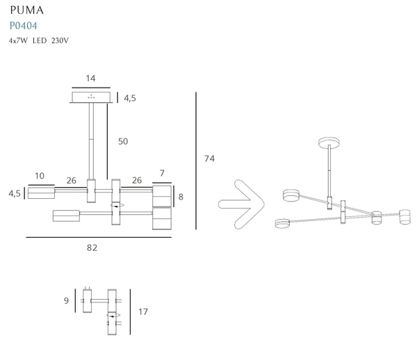 LAMPA sufitowa PUMA P0404 Maxlight loftowa OPRAWA metalowa LED 28W 3000K tuby czarne