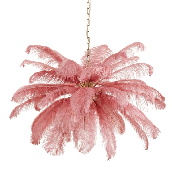 Piórkowa lampa wisząca EMU ST-DN127 pink do salonu różowy złoty