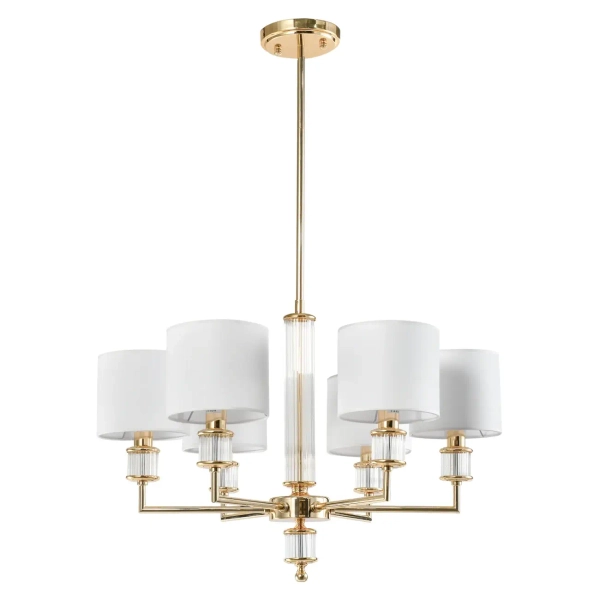 Modernistyczny żyrandol wiszący SUTTON szklany biały złoty metalowy E14 6p P06385AU-WH