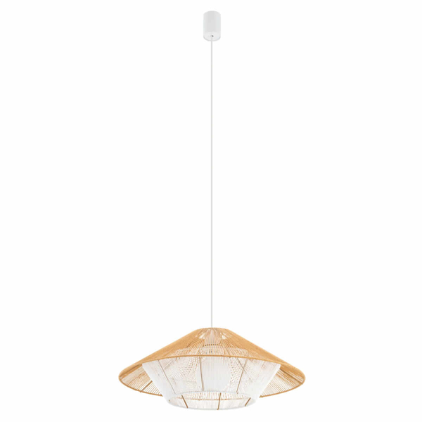 Lampa wisząca Japandi 11156 kapelusz krata drewniana metalowa biała