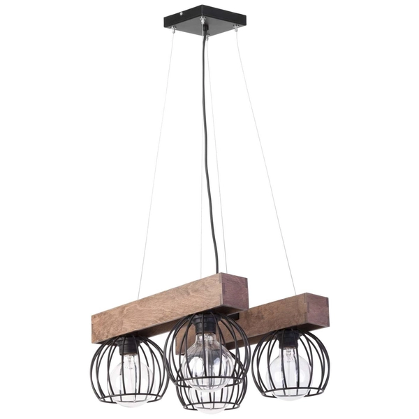 LAMPA wisząca MILAN 31576 Sigma metalowa OPRAWA druciany ZWIS klatki na belkach drewno brązowe