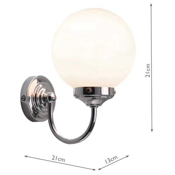 Łazienkowy kinkiet ścienny Barclay BAR0750 szklany kula biała chrom