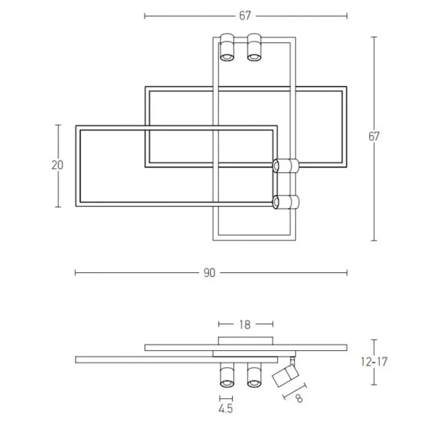 Plafon metalowy 22020 LED 32W+20W 3000K ramki tuby czarne